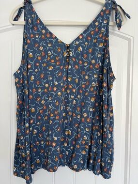 a.n.a Blue Floral Tie-Shoulder Camisole